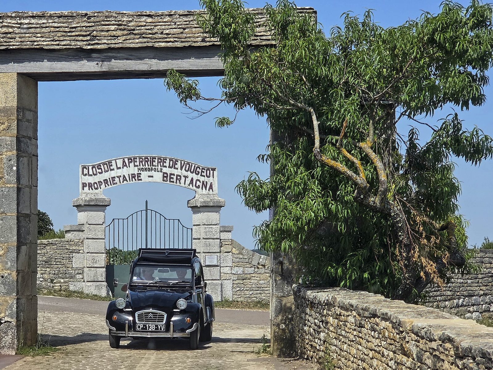 Vougeot, Citroën 2CV arrivant au château du Clos de Vougeot